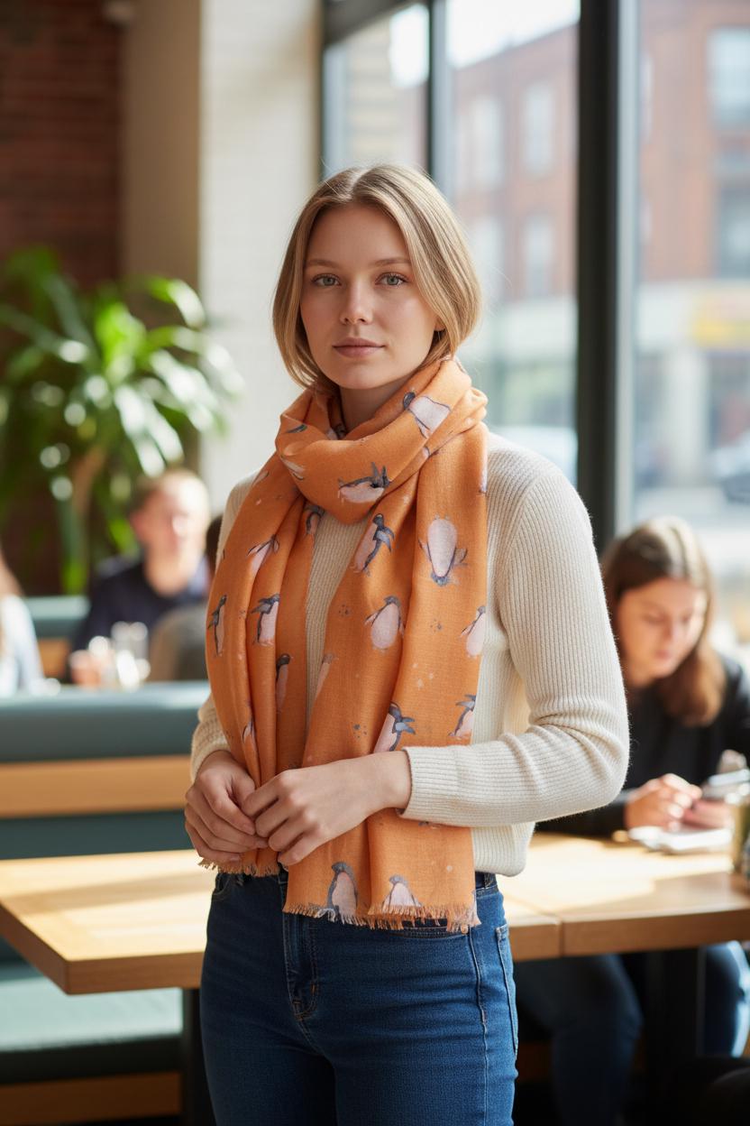 Watercolor Penguin Bird Print Scarf Shawl Wrap Scarves For Her Comes with a gift bag