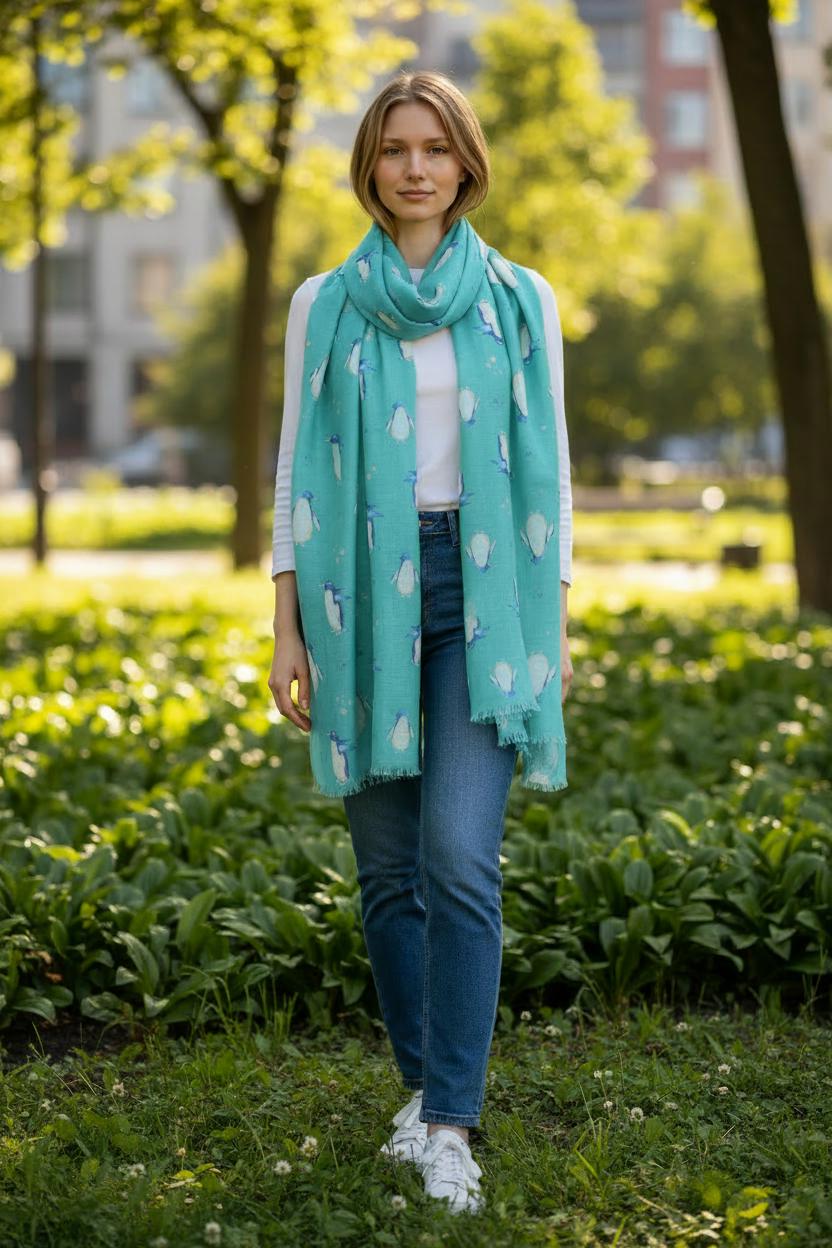 Watercolor Penguin Bird Print Scarf Shawl Wrap Scarves For Her Comes with a gift bag