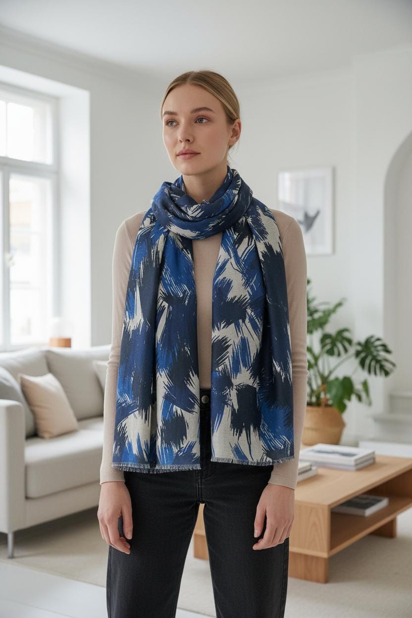 Art Brush Print Scarf: Lightweight Polyester Shawl Comes with a gift bag