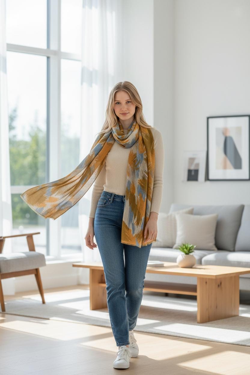 Art Brush Print Scarf: Lightweight Polyester Shawl Comes with a gift bag