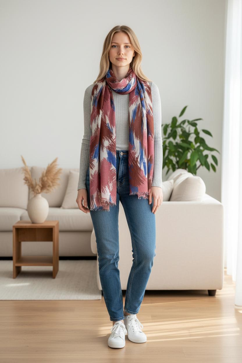 Art Brush Print Scarf: Lightweight Polyester Shawl Comes with a gift bag