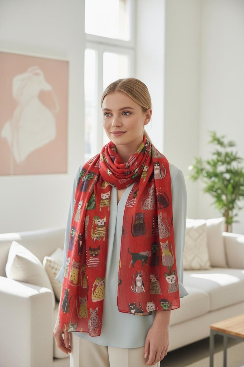 Cute Cat Print Shawl Wrap Scarf All Seasons Scarves For Cat Lovers Comes with a gift bag