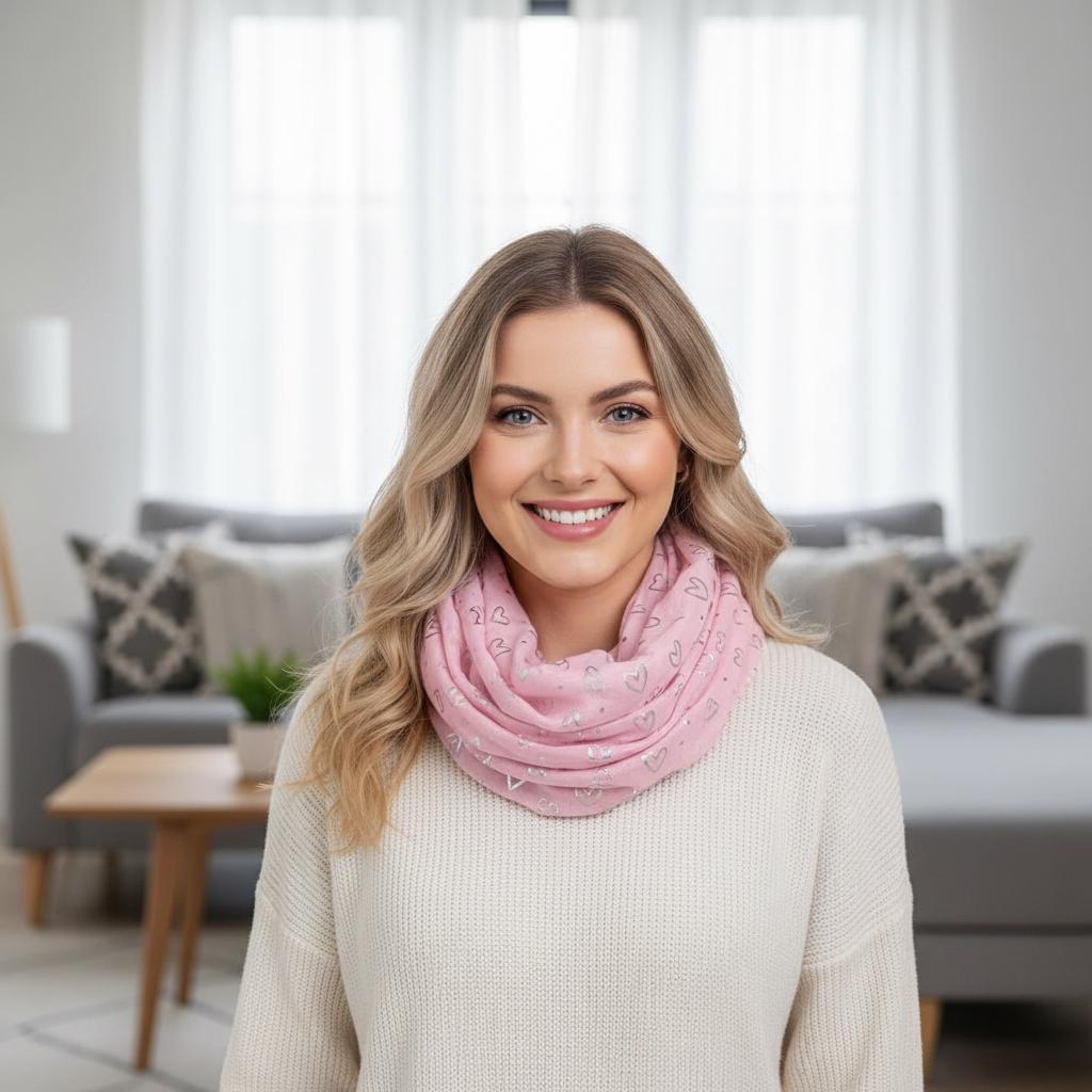 Lightweight Glitter Love Heart Snood Infinity Scarf Comes with a gift bag