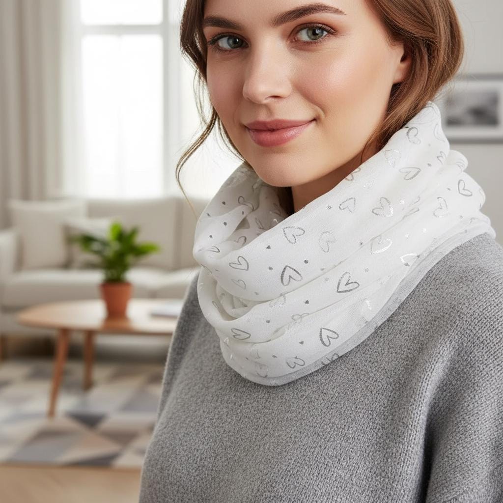 Lightweight Glitter Love Heart Snood Infinity Scarf Comes with a gift bag