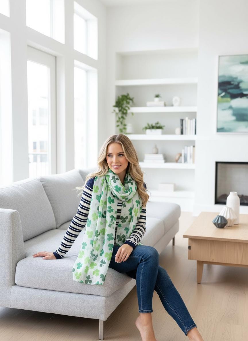 Shamrock Scarf St Patricks Day Four Leaf Clover Print