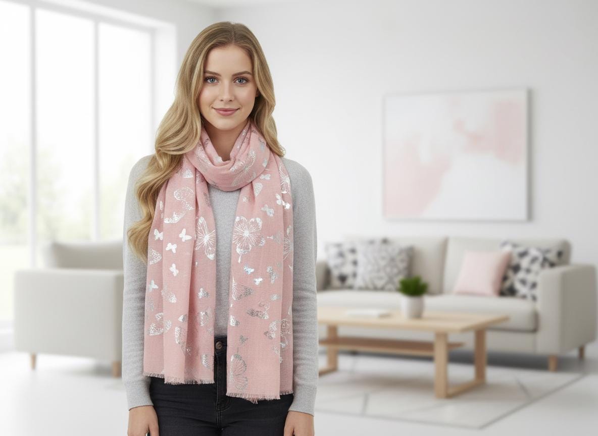 Foil Butterfly Print Ladies Celebrity Style Scarves Scarf Wrap Comes with a gift bag
