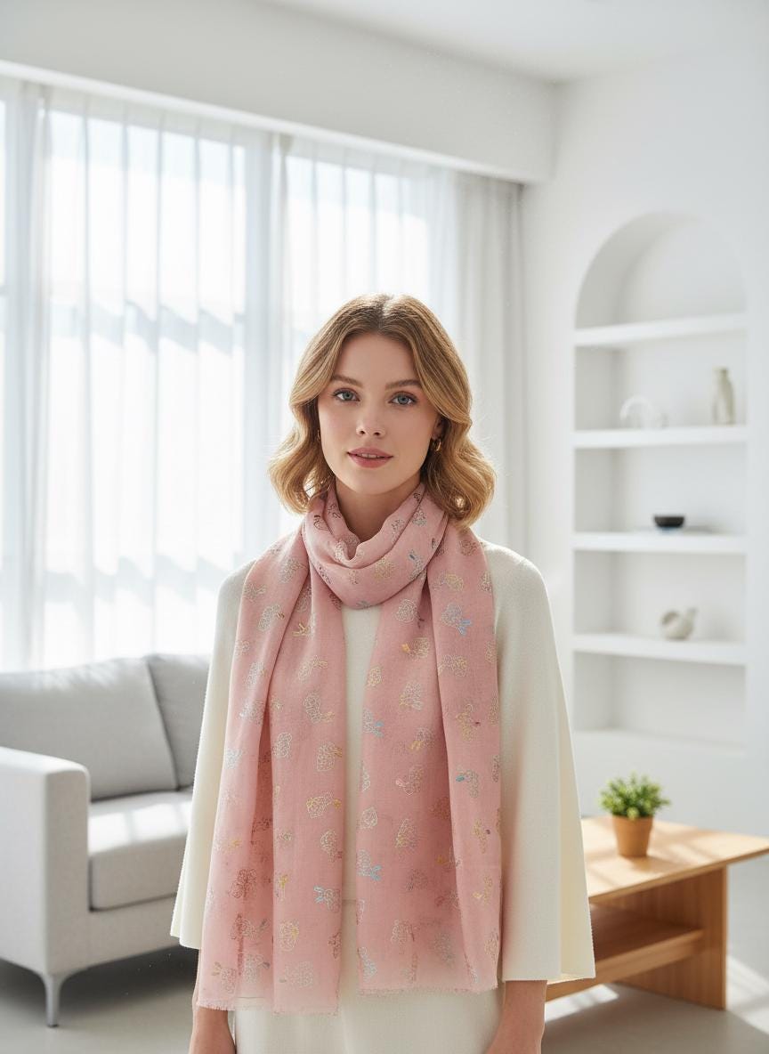Glitter Rabbit Pattern Viscose Scarf: Lightweight Fashion Scarf Comes with a gift bag