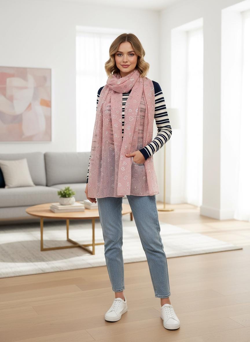 Glitter Foil Love Heart Print Scarves Scarf Comes with a gift bag