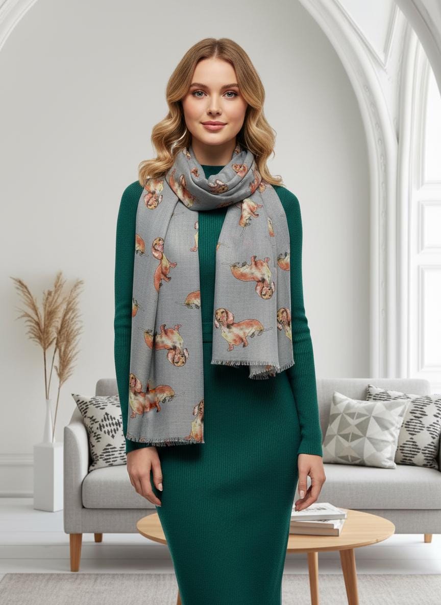 Sausage Dog Dachshund Print Soft Scarf For Dog Lovers Comes with a gift bag