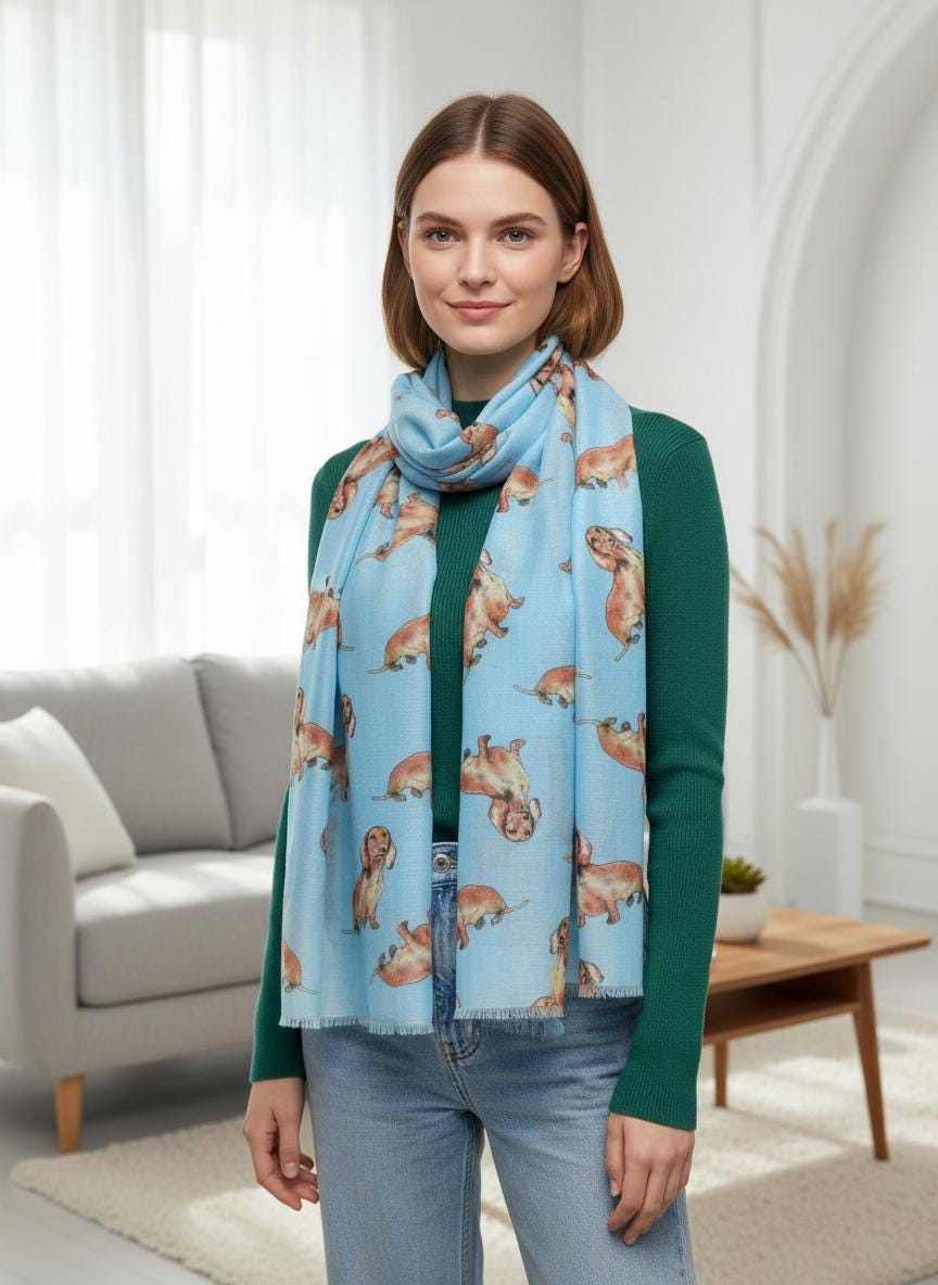 Sausage Dog Dachshund Print Soft Scarf For Dog Lovers Comes with a gift bag