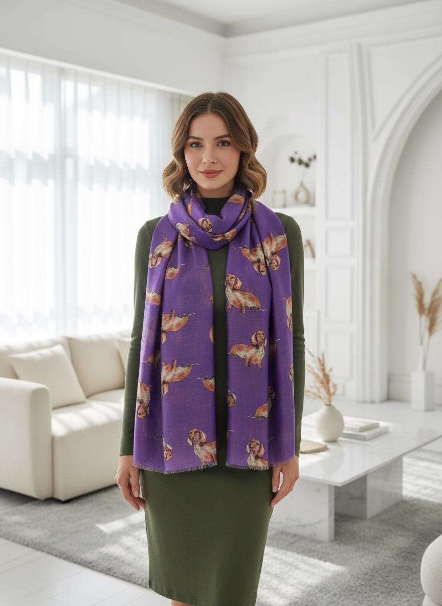 Sausage Dog Dachshund Print Soft Scarf For Dog Lovers Comes with a gift bag