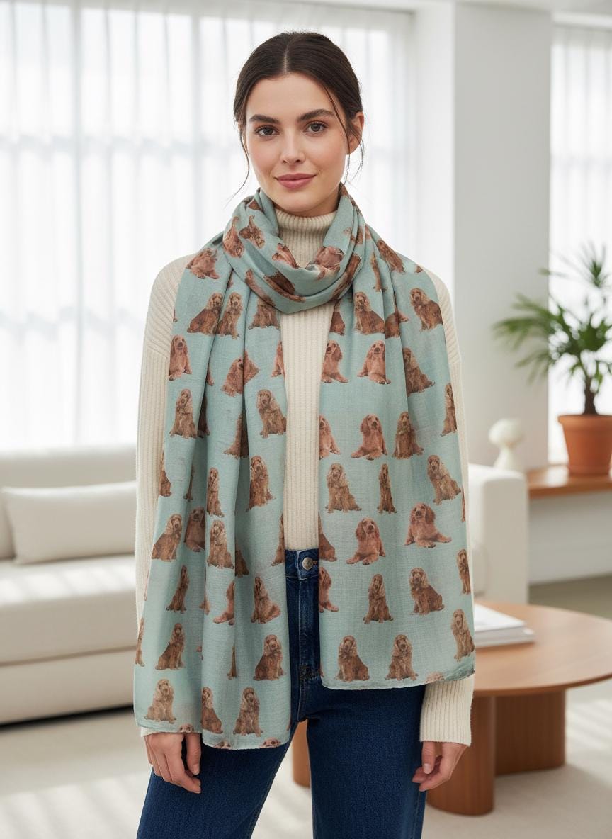 Cocker Spaniel Printed Scarf Cocker Spaniel Gifts For Women - Cocker Owner Gift Comes with a gift bag