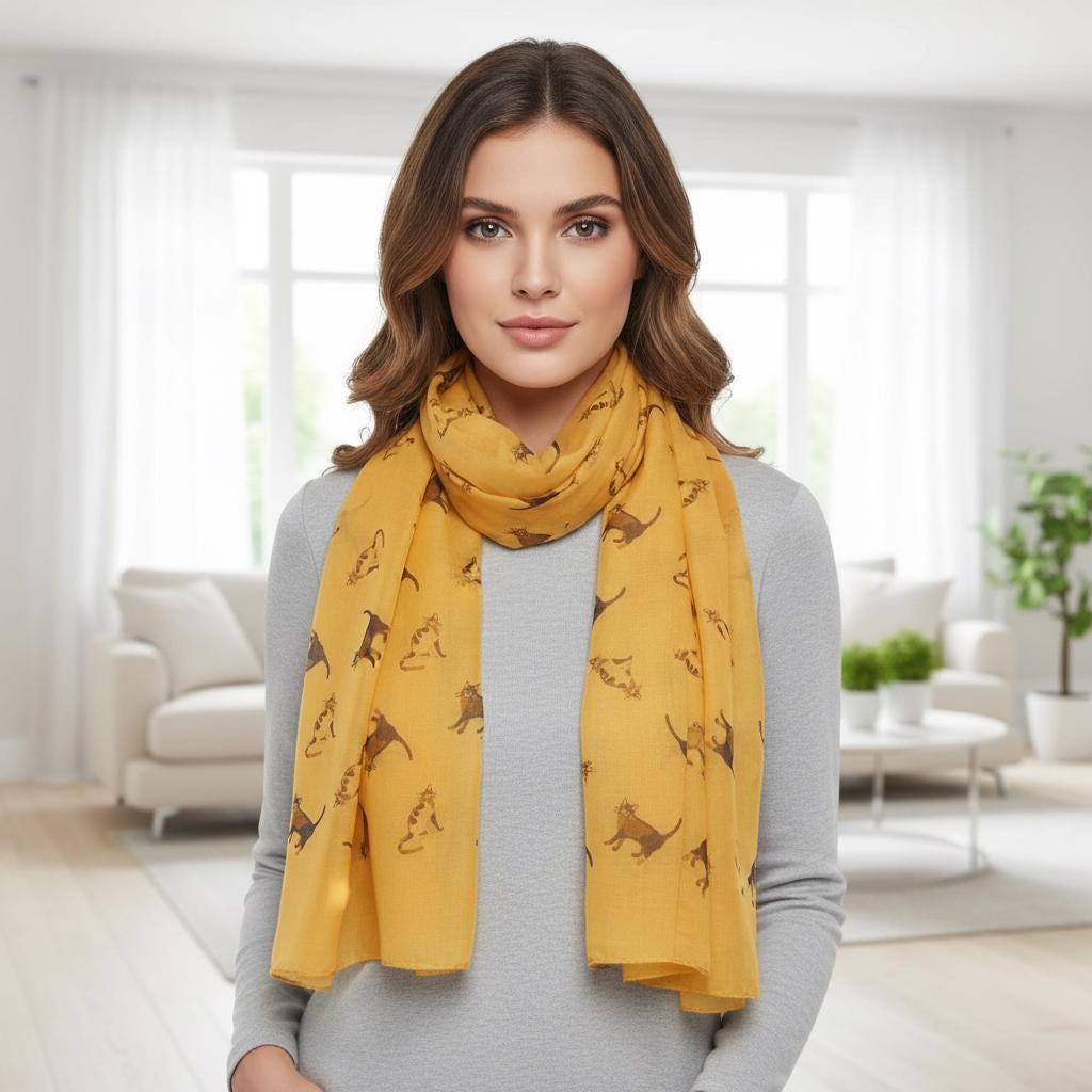 Cat Print Scarf: Lightweight Shawl Wrap for Cat Lovers Comes with a gift bag