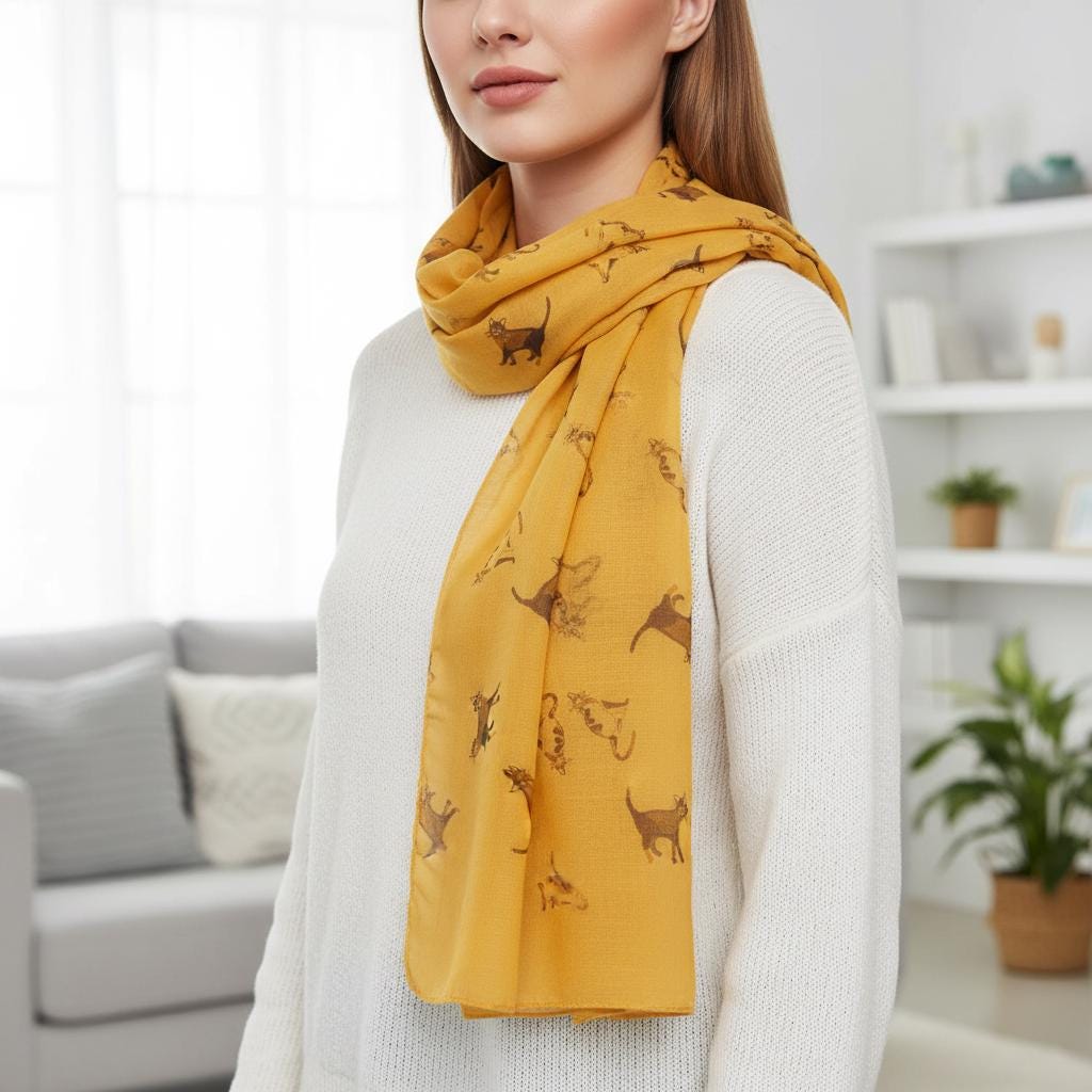 Cat Print Scarf: Lightweight Shawl Wrap for Cat Lovers Comes with a gift bag