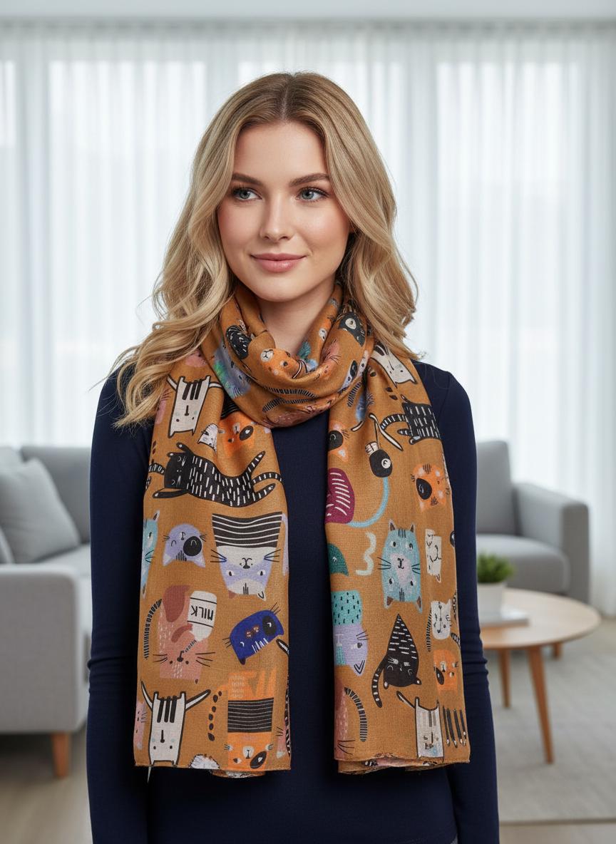 Cute Cat Print Scarf Soft Scarves For Cat Lovers Comes with a gift bag