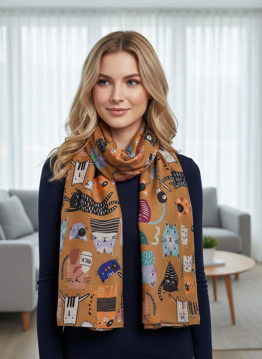 Cute Cat Print Scarf Soft Scarves For Cat Lovers Comes with a gift bag