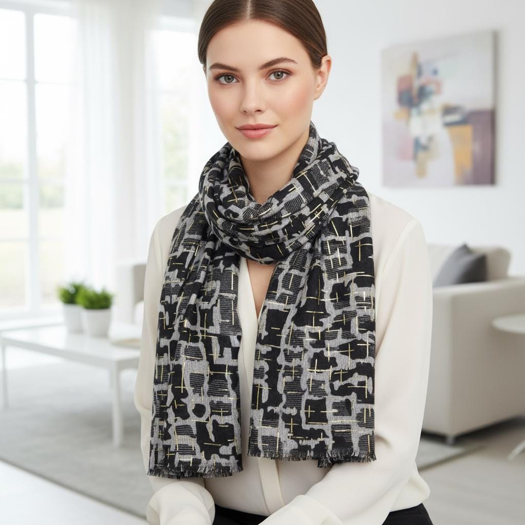 Rose gold outlined Geometric Designer Scarf Shawl Comes with a gift bag