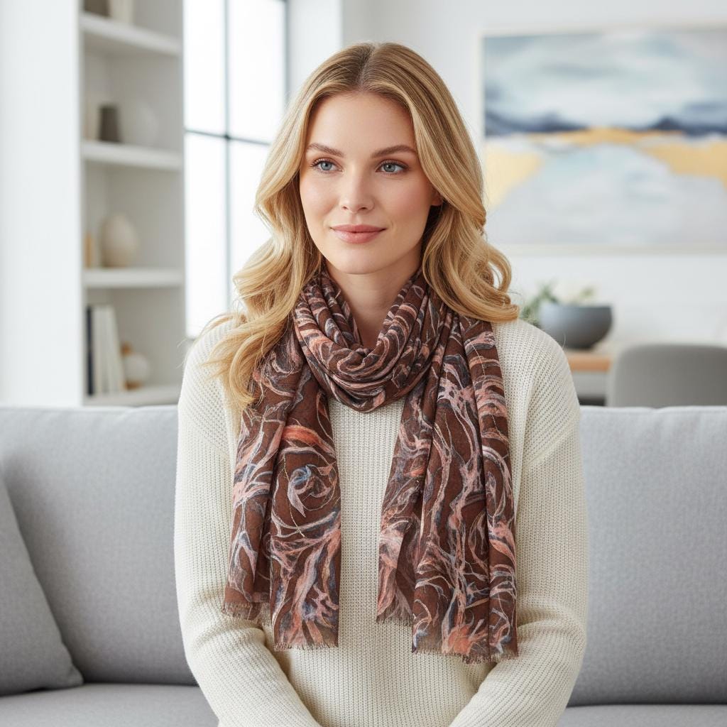 Rose gold outlined Rose Flower Designer Scarf Shawl Comes with a gift bag
