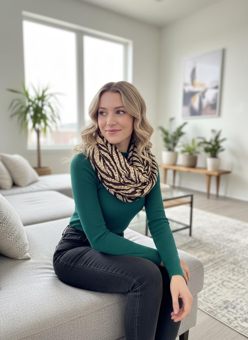 Lightweight Glitter Zebra Pattern Print Soft Snood Infinity Scarf Comes with a gift bag