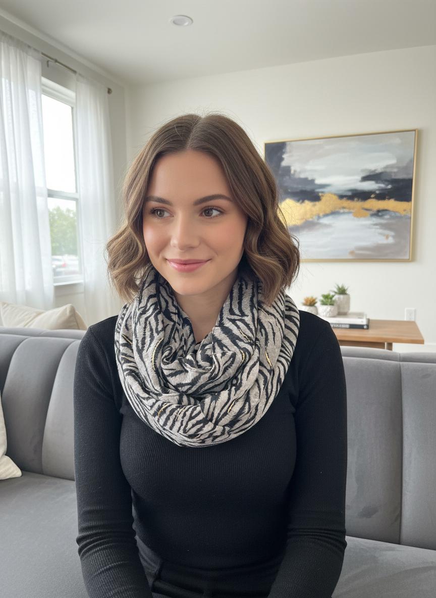 Lightweight Rose Gold outline Zebra Strip Print Soft Snood Infinity Scarf Comes with a gift bag