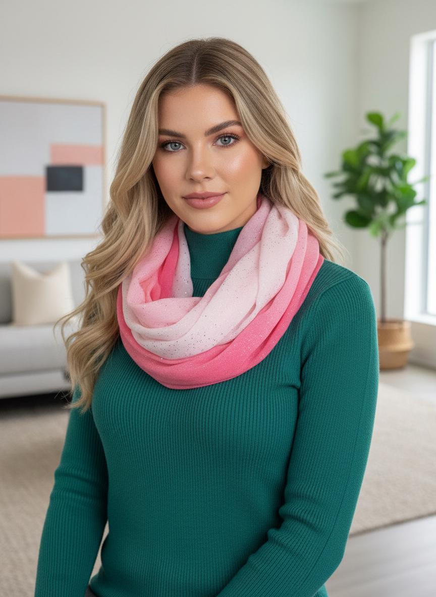 Lightweight Foil Gradient Colour Very Soft Snood Infinity Scarf Comes with a gift bag
