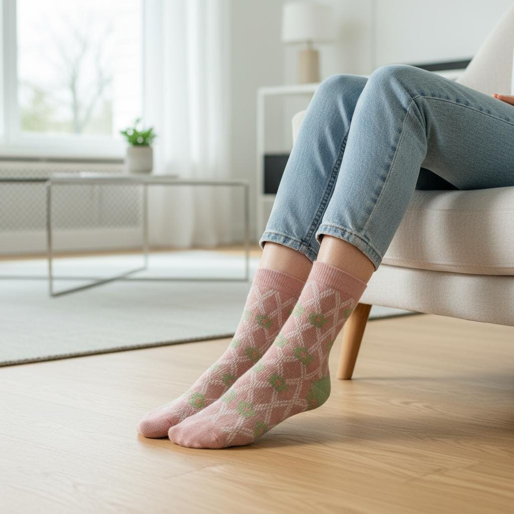 Ladies Seamless Soft Comfort Set of 6 Tree Flower Sheep Pattern Crew Socks Premium Quality Gift for Her comes with a gift bag