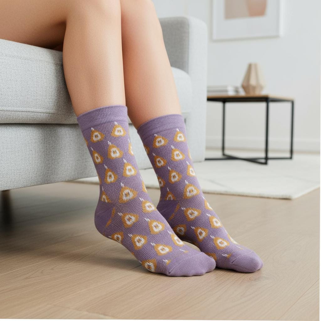Ladies Seamless Soft Comfort Set of 6 Rabbit Flower Pattern Crew Socks Premium Quality Gift for Her comes with a gift bag