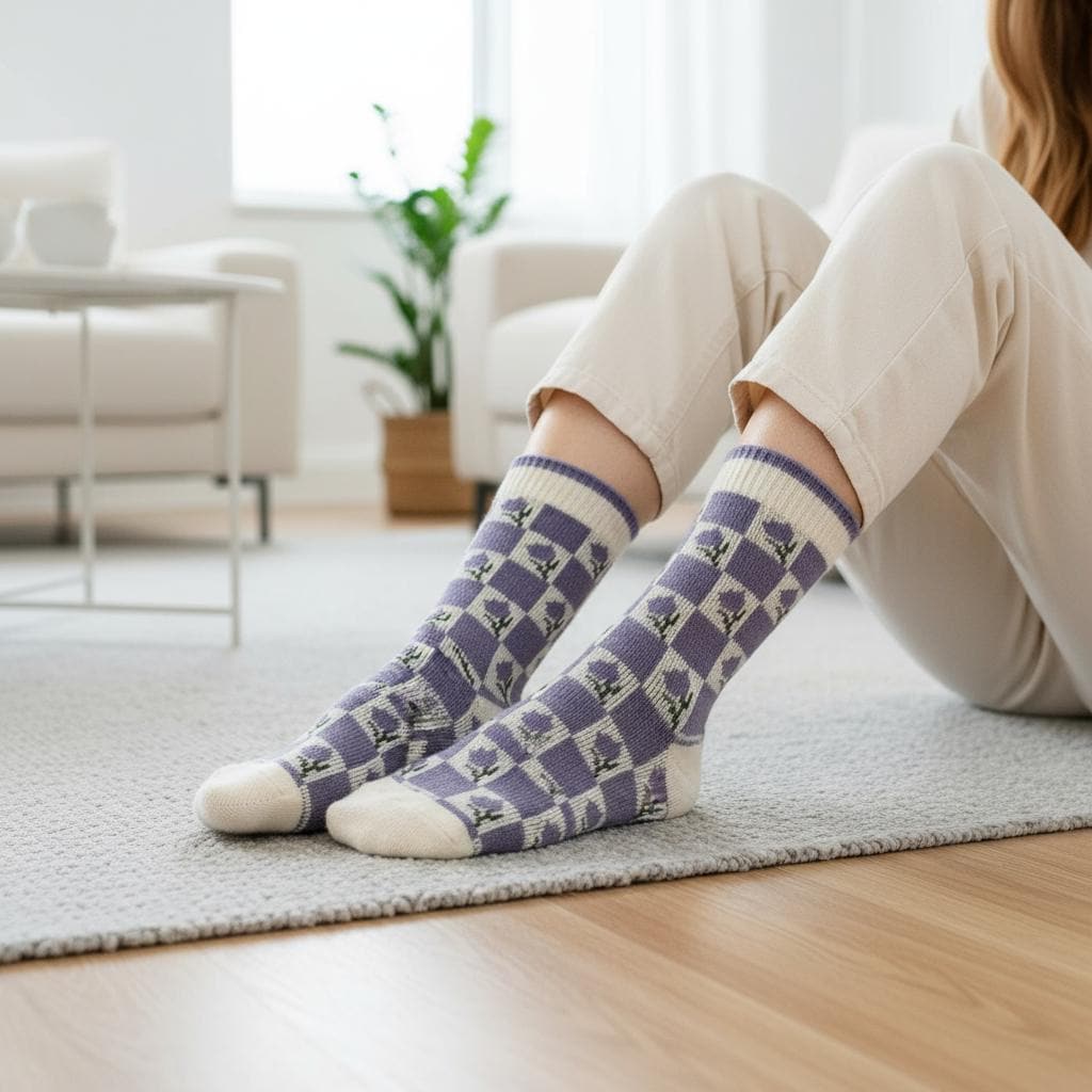 Ladies Seamless Soft Comfort Set of 6 Daisy Bear Flower Pattern Crew Socks Premium Quality Gift for Her comes with a gift bag