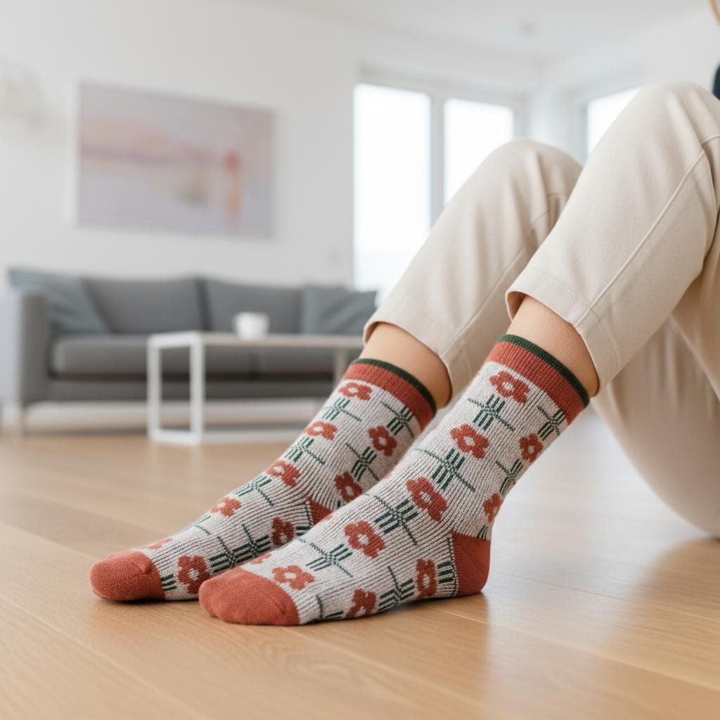 Ladies Seamless Soft Comfort Set of 6 Tree Flower Pattern Crew Socks Premium Quality Gift for Her comes with a gift bag