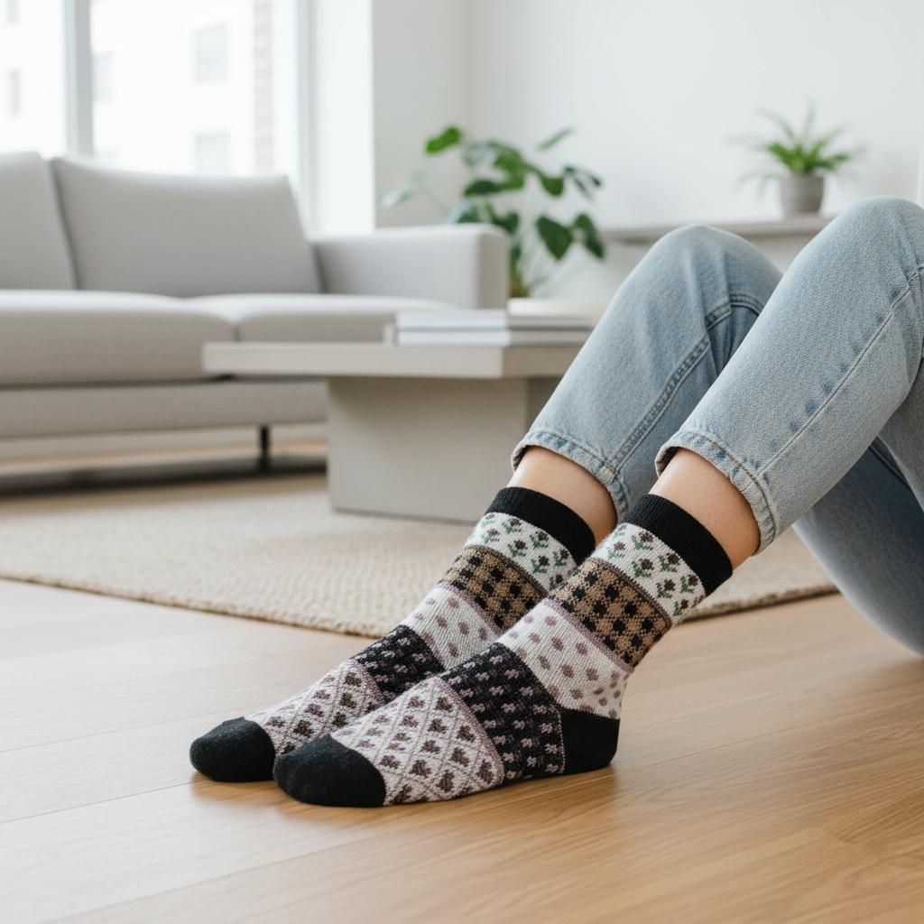 Ladies Seamless Soft Comfort Set of 6 Cow Flower Tree Pattern Crew Socks Premium Quality Gift for Her comes with a gift bag