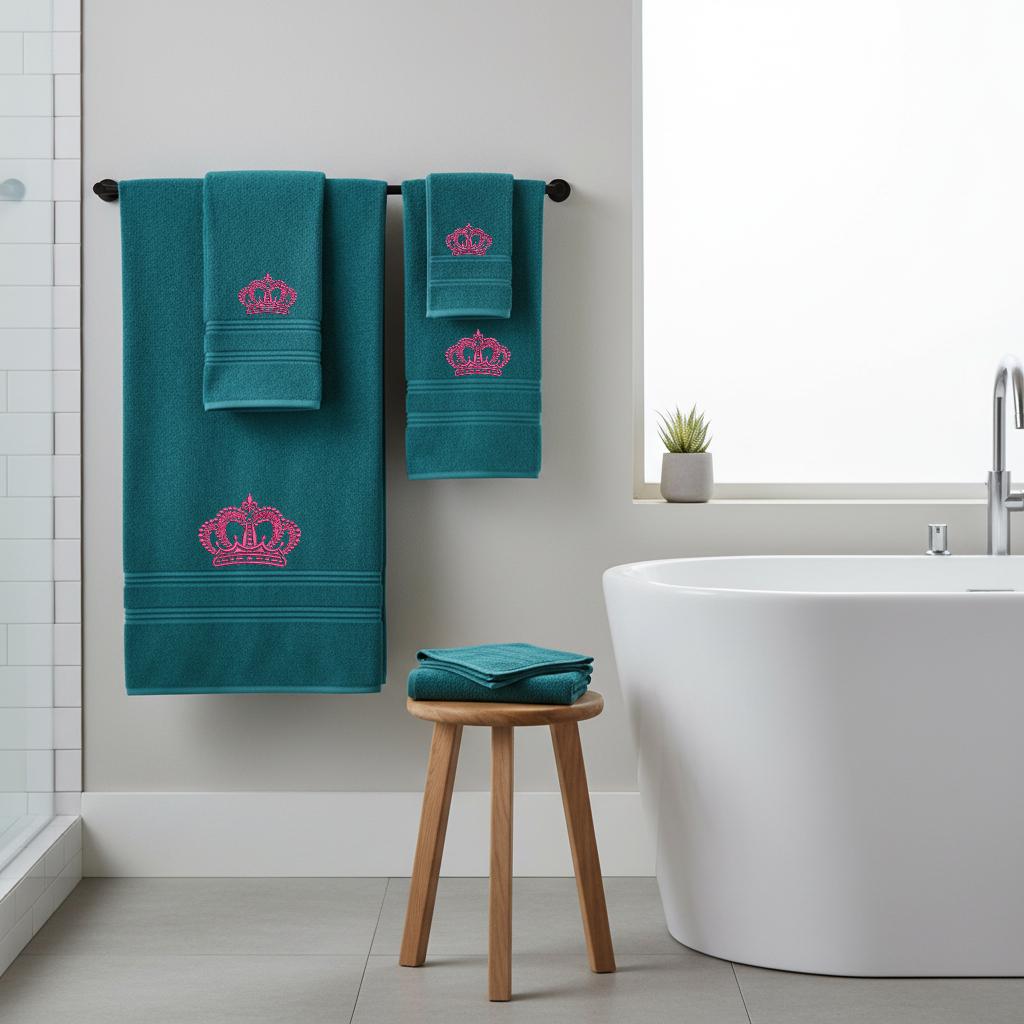 Soft Cotton Bath Towel with Crown Embroidery Personalized Embroidered Cotton Towel Set Come With Gift Bag