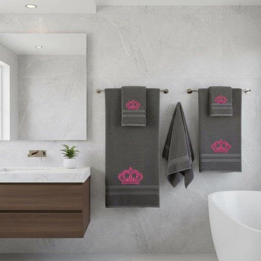 Soft Cotton Bath Towel with Crown Embroidery Personalized Embroidered Cotton Towel Set Come With Gift Bag