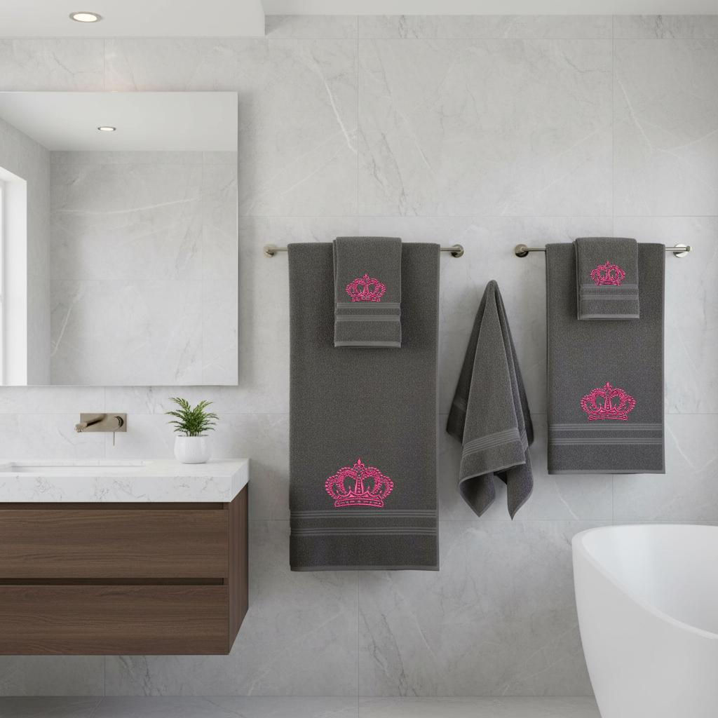Soft Cotton Bath Towel with Crown Embroidery Personalized Embroidered Cotton Towel Set Come With Gift Bag