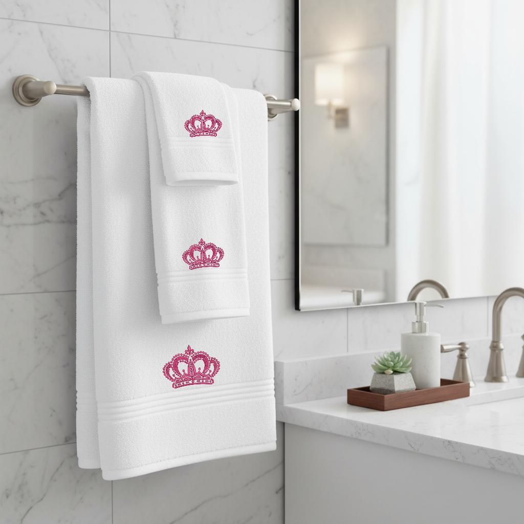 Soft Cotton Bath Towel with Crown Embroidery Personalized Embroidered Cotton Towel Set Come With Gift Bag