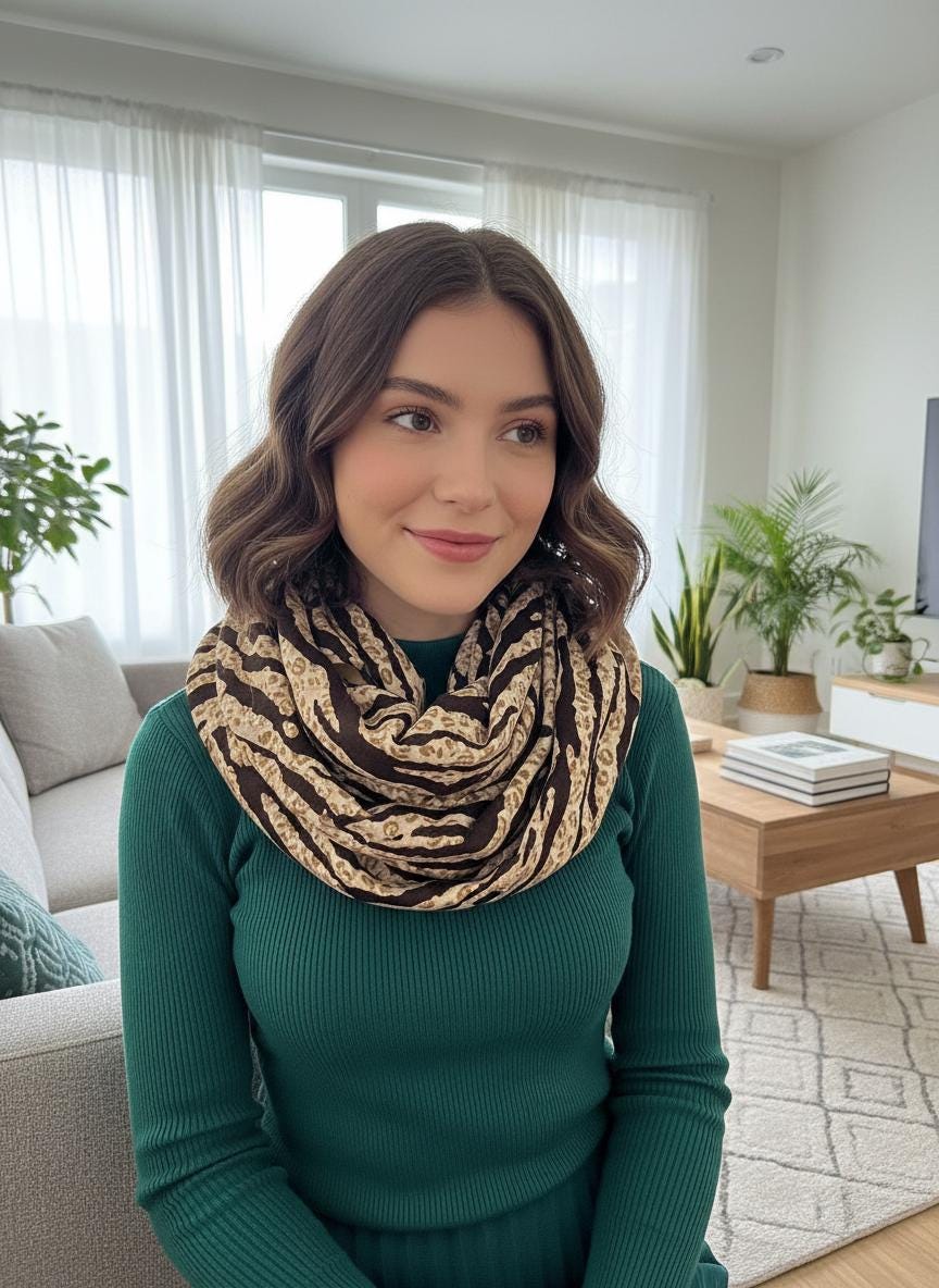Lightweight Glitter Zebra Pattern Print Soft Snood Infinity Scarf Comes with a gift bag