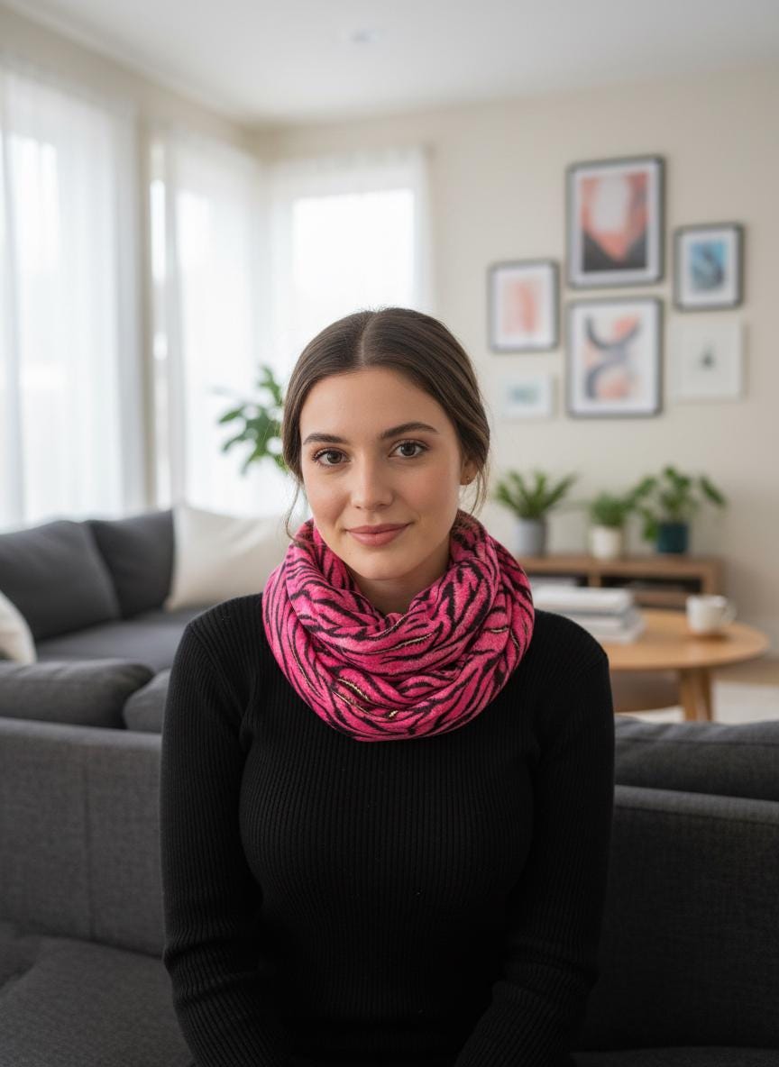 Lightweight Rose Gold outline Zebra Strip Print Soft Snood Infinity Scarf Comes with a gift bag