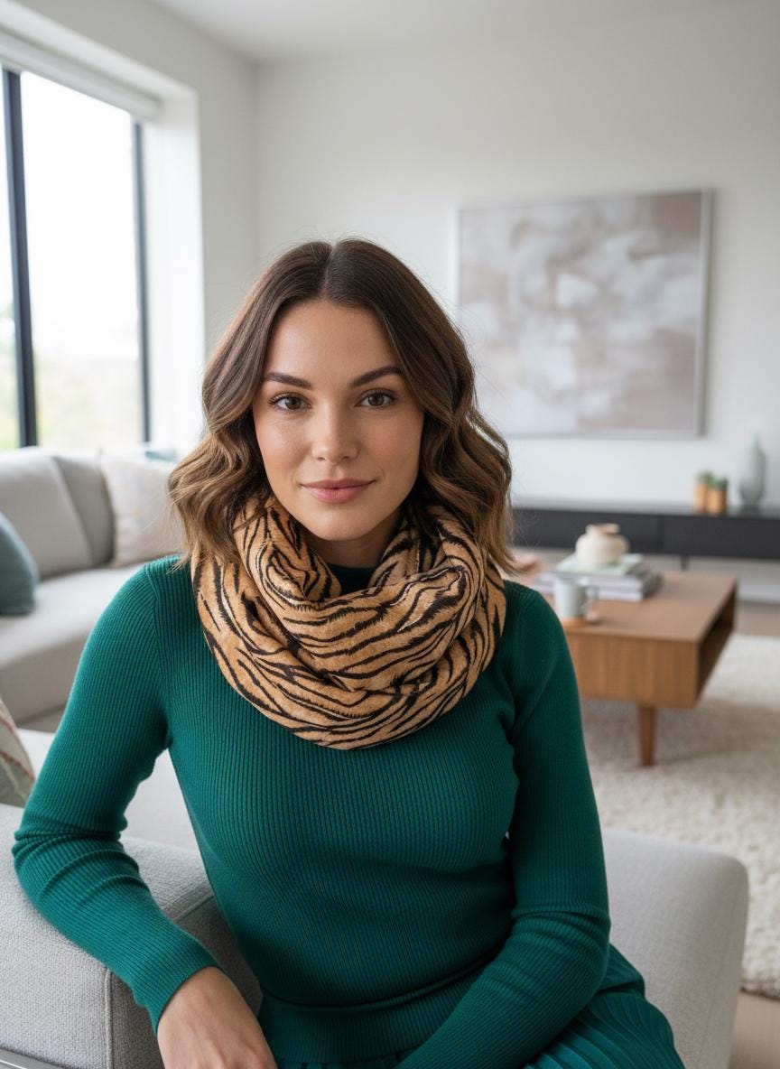 Lightweight Rose Gold outline Zebra Strip Print Soft Snood Infinity Scarf Comes with a gift bag