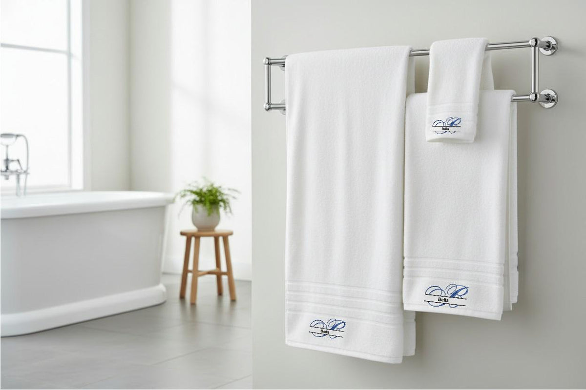 Personalized Embroidered Cotton Towel Set, Custom Monogram, Gift Bag