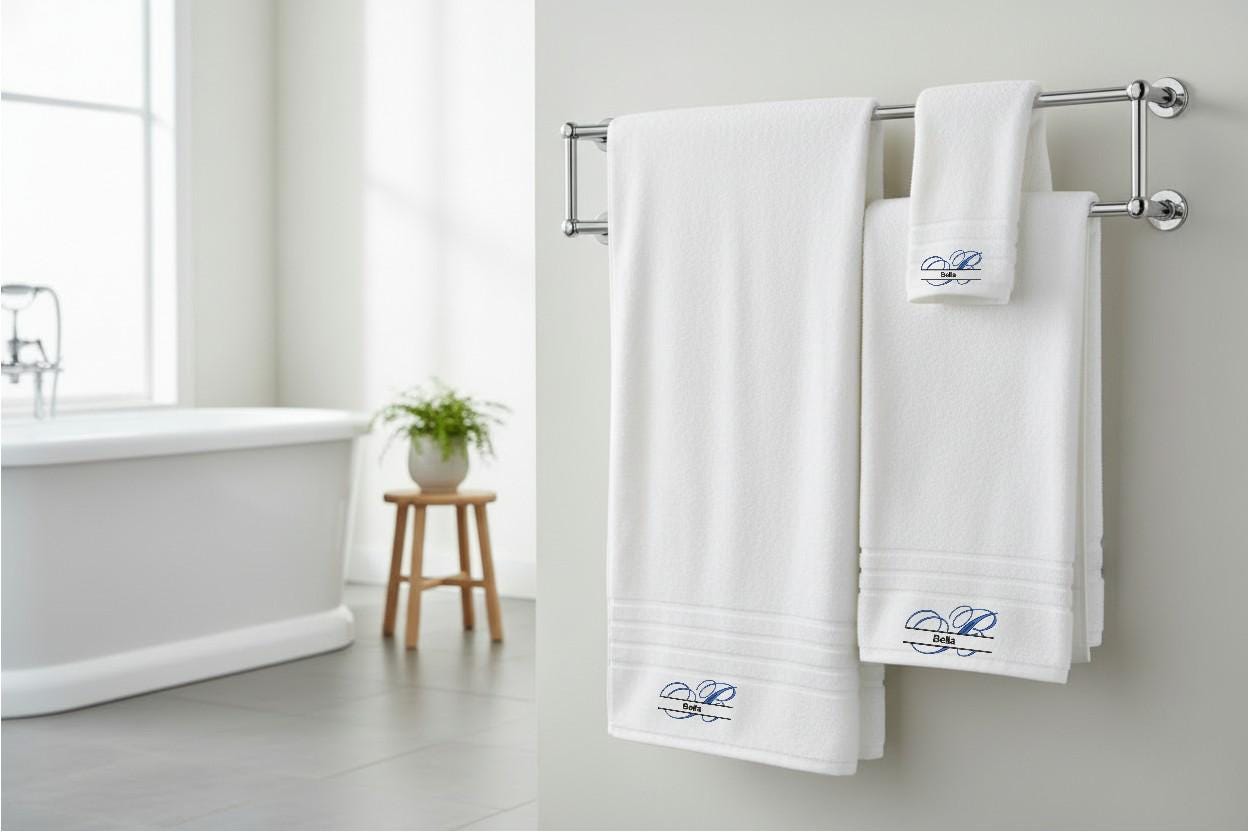 Personalized Embroidered Cotton Towel Set, Custom Monogram, Gift Bag