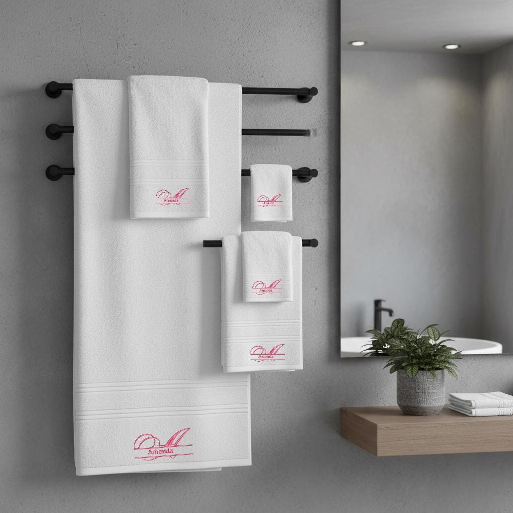 Personalized Embroidered Cotton Towel Set, Custom Monogram, Gift Bag