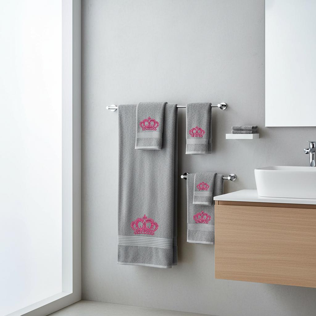 Soft Cotton Bath Towel with Crown Embroidery Personalized Embroidered Cotton Towel Set Come With Gift Bag