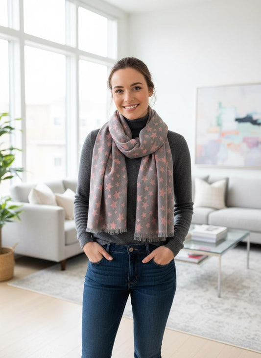 Star Print Ladies Celebrity Style Scarves Wrap Scarf Comes with a gift bag