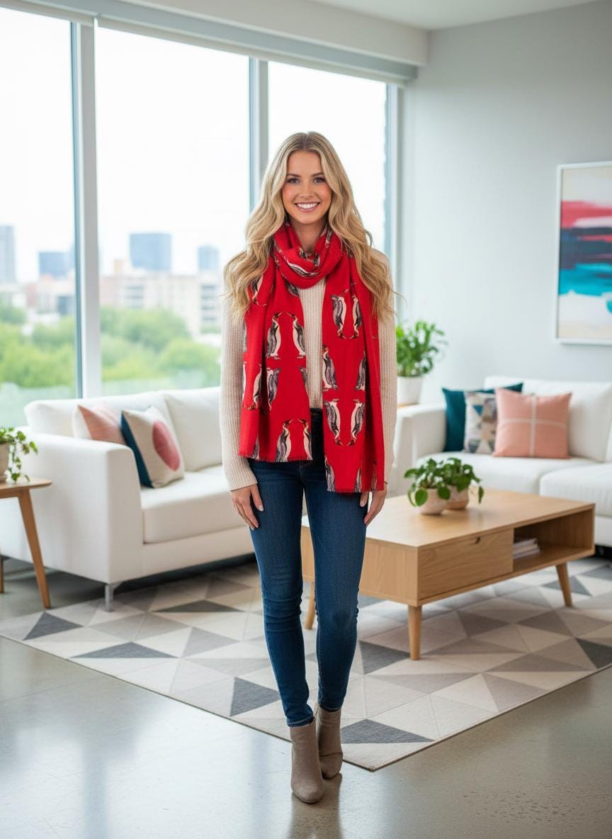 Watercolour Penguin Bird Print Scarf Scarves Neck Comes with a gift bag