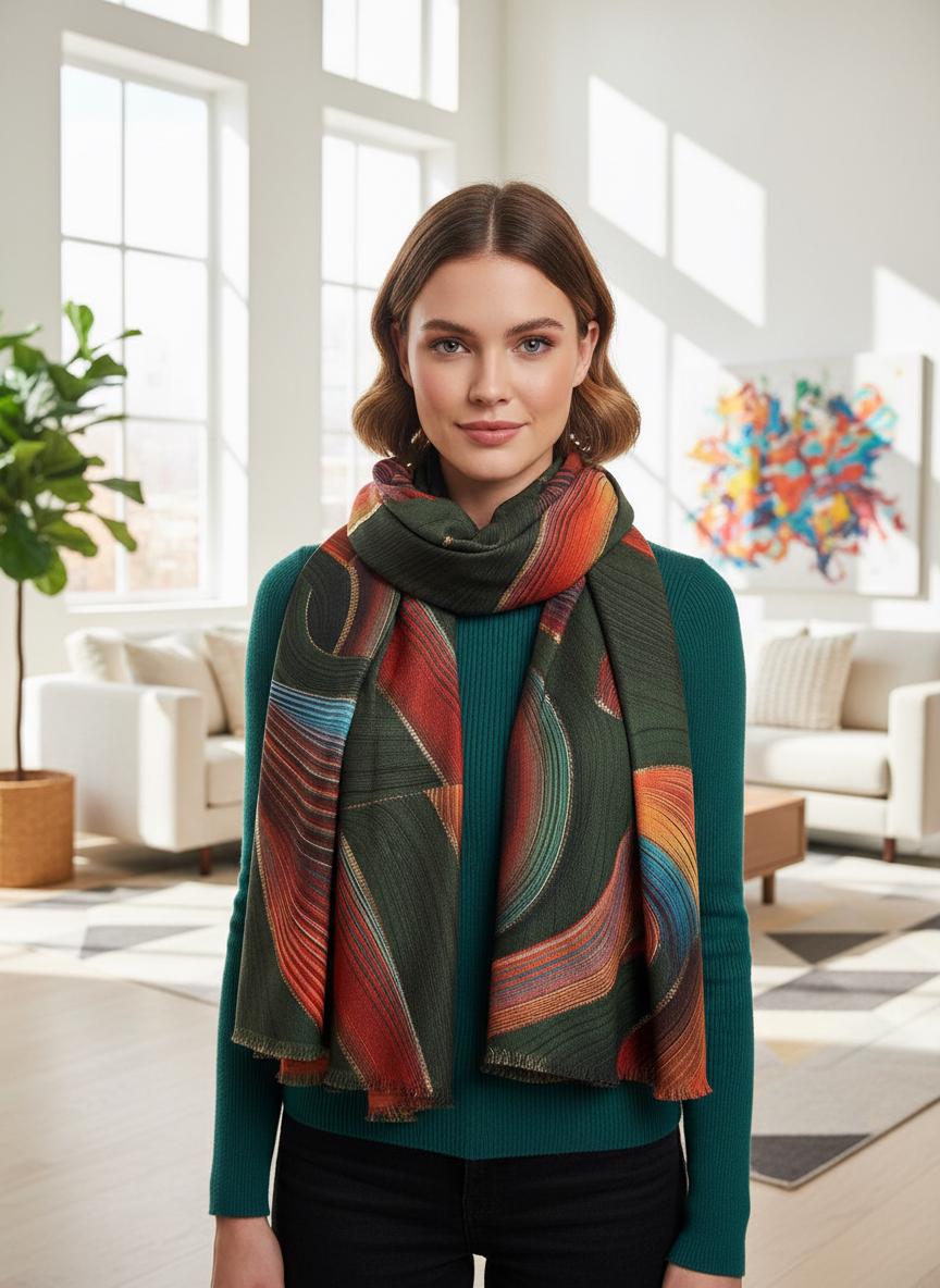 Rose gold outlined Swirl Wave Print Pashmina Shawl Comes with a gift bag