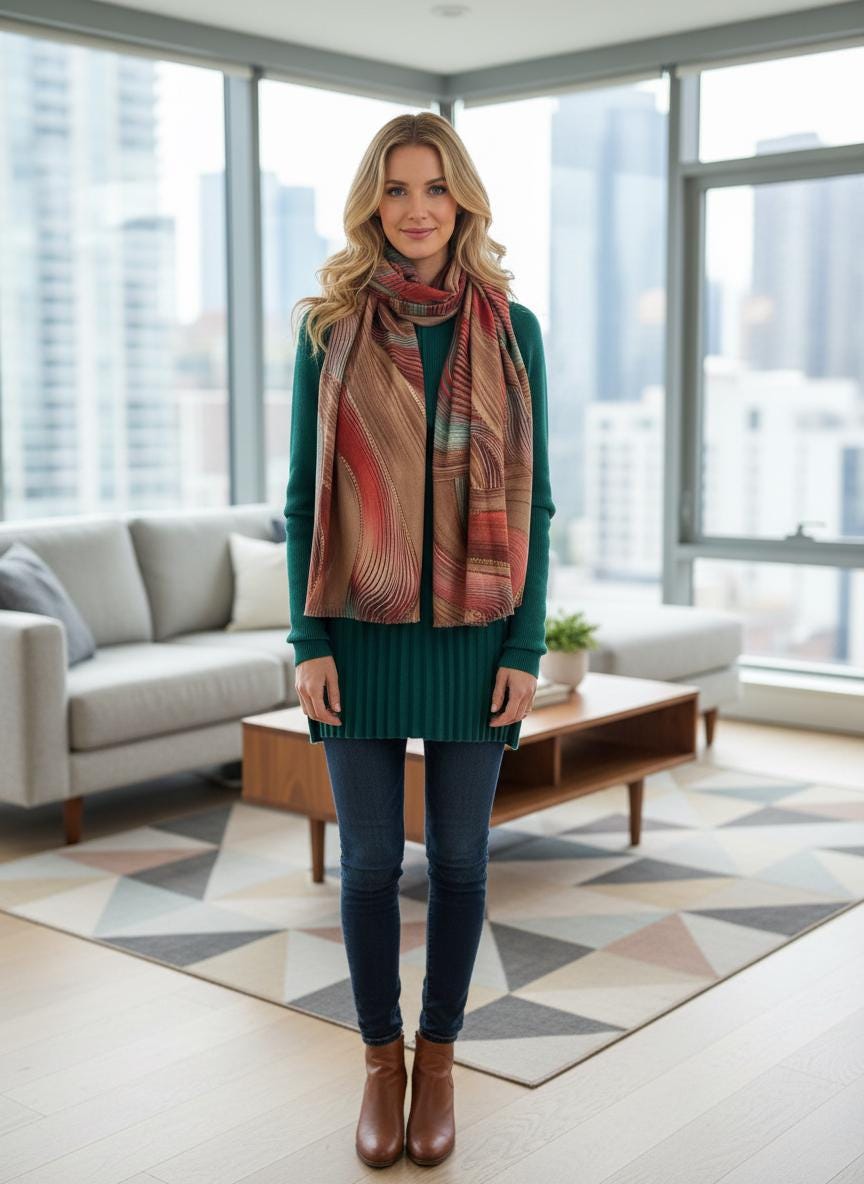 Rose gold outlined Swirl Wave Print Pashmina Shawl Comes with a gift bag