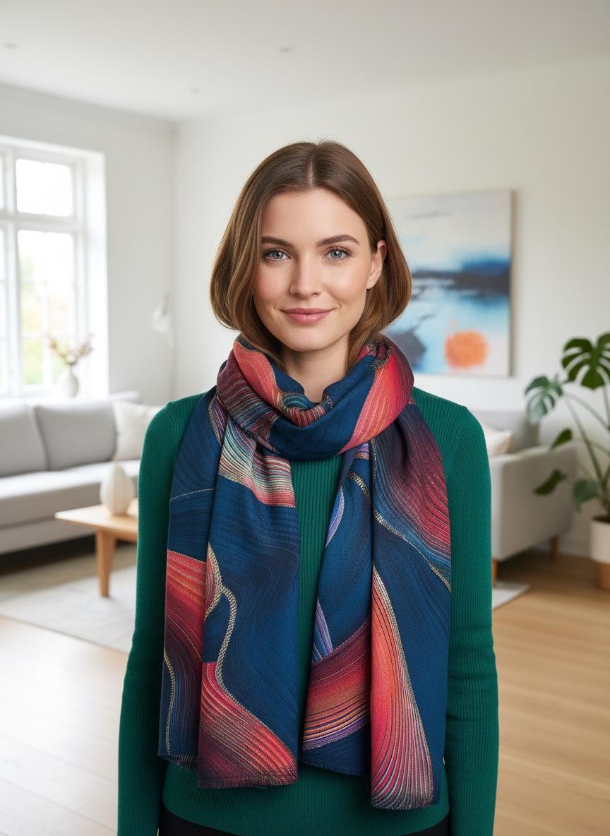 Rose gold outlined Swirl Wave Print Pashmina Shawl Comes with a gift bag