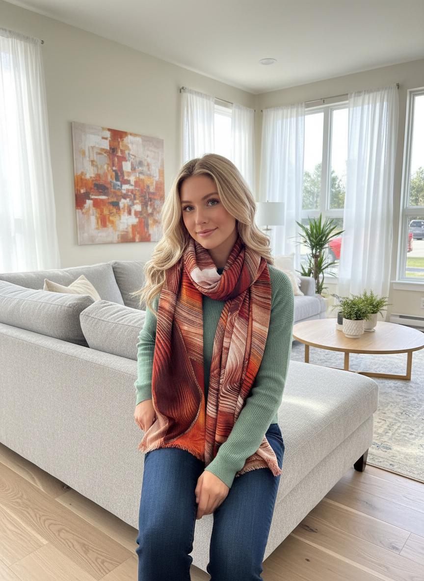 Rose gold outlined Swirl Wave Print Pashmina Shawl Comes with a gift bag