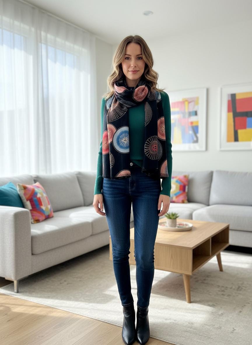 Bold Abstract Circle Pattern Fashion Scarf Wrap Shawl Pashmina Shawl Rose Gold Outline Comes with a gift bag