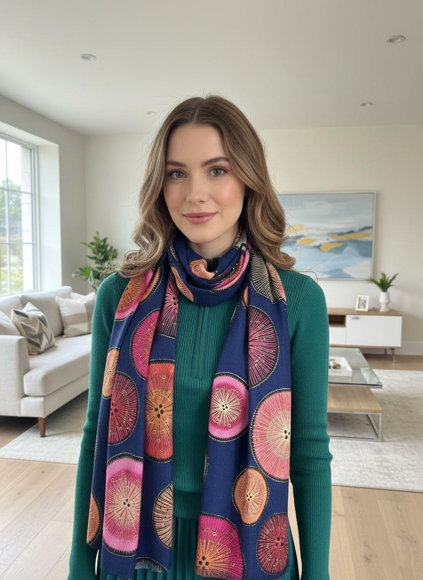 Bold Abstract Circle Pattern Fashion Scarf Wrap Shawl Pashmina Shawl Rose Gold Outline Comes with a gift bag