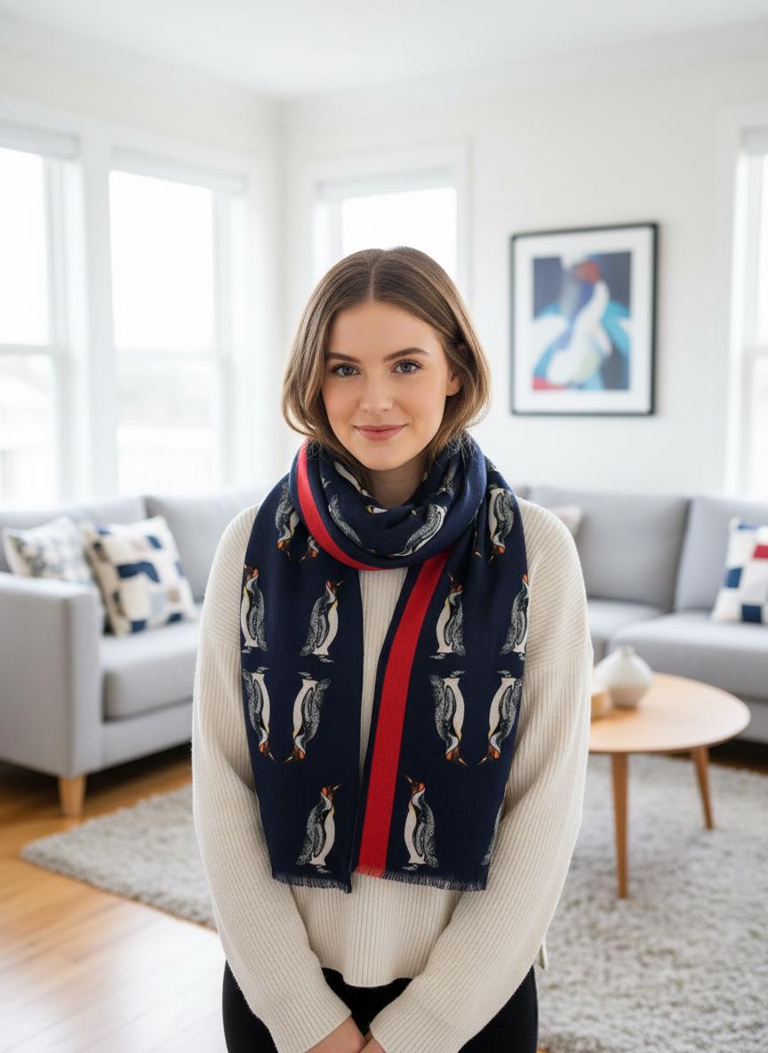 Watercolour Penguin Bird Print Scarf Scarves Neck Comes with a gift bag